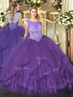 Eggplant Purple Sleeveless Beading and Ruffles Floor Length Sweet 16 Quinceanera Dress(SKU SJQDDT1191002BIZ)