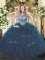 Scoop Sleeveless Lace Up Quinceanera Dresses Navy Blue Organza
