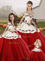 Organza Off The Shoulder Sleeveless Lace Up Embroidery Vestidos de Quinceanera in White And Red(SKU SJQDDT2143002-LGBIZ)
