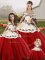 Organza Off The Shoulder Sleeveless Lace Up Embroidery Vestidos de Quinceanera in White And Red