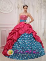 Llangammarch Wells Powys Perfect Red and Blue Quinceanera Dress For Strapless Taffeta With glistening Beading Ball Gown