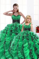 Extravagant Sleeveless Beading and Appliques and Ruffles Lace Up Ball Gown Prom Dress