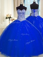 Sweetheart Sleeveless Sweet 16 Quinceanera Dress Floor Length Beading and Sequins Royal Blue Tulle(SKU PSSW0361-7BIZ)