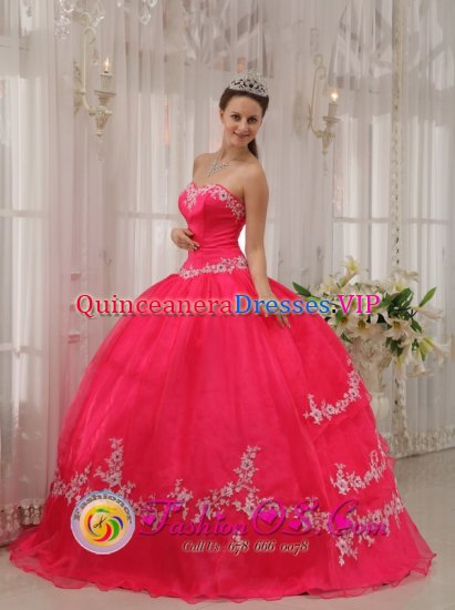 Stylish Wholesale Fushia Sweetheart Appliques Decorate Paola Kansas/KS Quinceanera Dresses Party Style - Click Image to Close