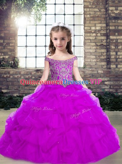 Eye-catching Purple Lace Up Pageant Gowns Beading and Ruffles Sleeveless Floor Length - Click Image to Close