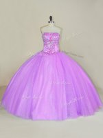 Most Popular Lilac Sleeveless Tulle Lace Up Ball Gown Prom Dress for Sweet 16 and Quinceanera