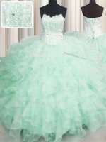 Scalloped Visible Boning Sleeveless Floor Length Beading and Ruffles Lace Up Sweet 16 Dress with Apple Green(SKU PSSW0595-4BIZ)