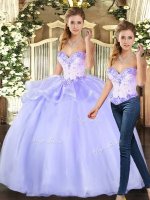 Pretty Floor Length Lavender Sweet 16 Dresses Sweetheart Sleeveless Lace Up
