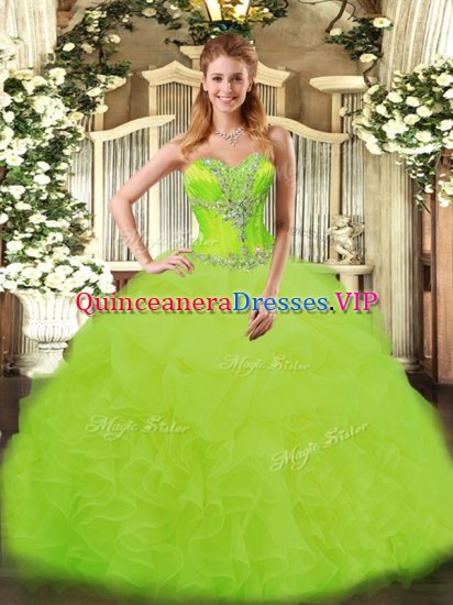Yellow Green Lace Up Sweetheart Beading and Ruffles Sweet 16 Quinceanera Dress Organza Sleeveless - Click Image to Close