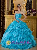 The Most Popular Sweetheart Bloemfontein South Africa Quinceanera Dress Teal Taffeta and Organza Appliques Decorate Bodice Ball Gown