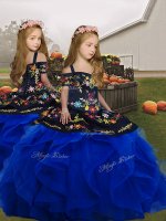 Tulle Straps Sleeveless Lace Up Embroidery and Ruffles Pageant Gowns For Girls in Royal Blue(SKU PAG1284BIZ)