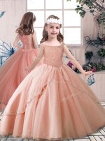 Beading Evening Gowns Peach Lace Up Sleeveless Floor Length
