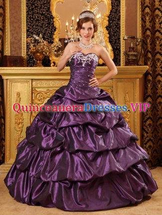 Challis Idaho/ID Custom Made Taffeta Dark Purple Sweetheart Appliques and Pick-ups for Quinceanera Dress