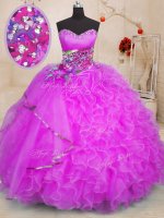 Sleeveless Floor Length Beading and Ruffles Lace Up Quinceanera Dresses with Fuchsia(SKU PSSW0220-4BIZ)