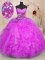 Sleeveless Floor Length Beading and Ruffles Lace Up Quinceanera Dresses with Fuchsia