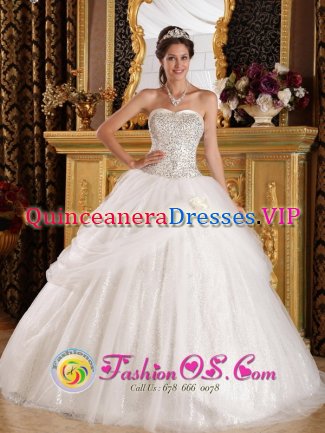 Cooper Landing Alaska/AK White Quinceanera Dress With Sweetheart Beaded Bodice and Pick-ups Tulle