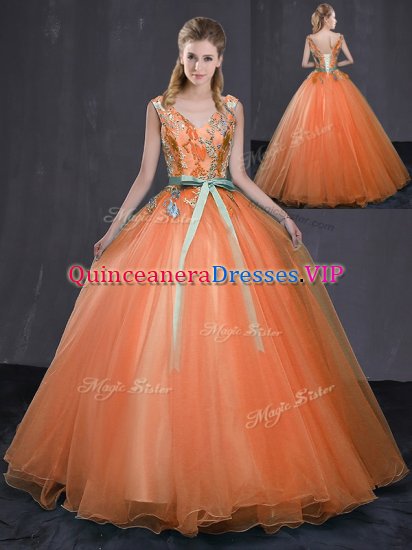 Exquisite Floor Length Ball Gowns Sleeveless Orange Vestidos de Quinceanera Lace Up - Click Image to Close
