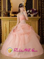 Greater Santo Domingo Dominican Republic Beaded Decorate With Baby Pink Romantic Strapless Quinceanera Dress(SKU QDZY226y-4BIZ)