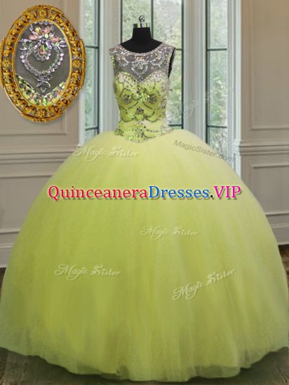 Ball Gowns 15th Birthday Dress Yellow Green Sweetheart Tulle Sleeveless Floor Length Lace Up - Click Image to Close