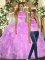 Amazing Lilac Sleeveless Floor Length Beading and Ruffles Backless Sweet 16 Dresses