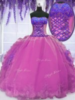 Classical Floor Length Lace Up Quinceanera Dresses Lilac for Military Ball and Sweet 16 and Quinceanera with Embroidery and Ruffles