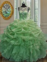 Chic Scoop Organza Sleeveless Floor Length Vestidos de Quinceanera and Beading and Ruffles and Pick Ups