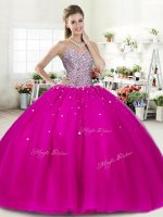 Fuchsia Sweetheart Lace Up Beading Sweet 16 Dress Sleeveless(SKU YYPJ044-1BIZ)