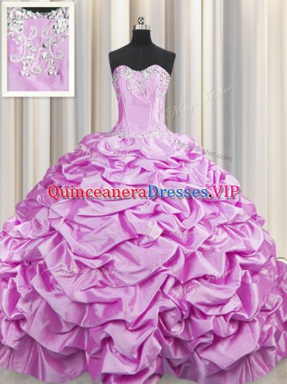 Wonderful Lilac Sleeveless Brush Train Beading and Pick Ups Quinceanera Dresses - Click Image to Close