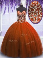 Superior Floor Length Ball Gowns Sleeveless Rust Red Quinceanera Dress Lace Up