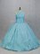 Fashion Blue Taffeta Sweet 16 Dress Sleeveless Floor Length Embroidery