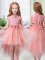 On Sale High Low Zipper Little Girl Pageant Gowns Peach for Wedding Party with Lace and Hand Made Flower