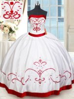 Colorful Floor Length Ball Gowns Sleeveless White and Red Sweet 16 Dress Lace Up