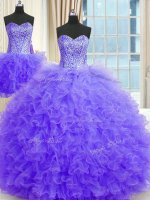 Superior Three Piece Ball Gowns Quinceanera Gown Lavender Strapless Tulle Sleeveless Floor Length Lace Up(SKU PSSW0348KC002-4BIZ)