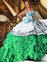 High End Sweetheart Sleeveless Organza 15th Birthday Dress Appliques and Embroidery and Ruffles Lace Up