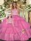 Fantastic Hot Pink Sleeveless Tulle Zipper Quinceanera Dresses for Military Ball and Sweet 16 and Quinceanera