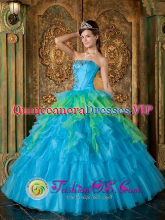 Weston Connecticut/CT Strapless Colorful Appliques Ruffles Layerd For Quinceanera Dress Ball Gown Customize