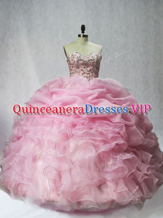 Floor Length Baby Pink Quinceanera Gowns Sweetheart Sleeveless Lace Up