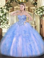 Traditional Organza Sweetheart Sleeveless Lace Up Appliques and Ruffles Sweet 16 Dresses in Blue And White(SKU SJQDDT1163002-3BIZ)