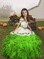 Cute Organza Spaghetti Straps Sleeveless Lace Up Embroidery and Ruffles Little Girls Pageant Gowns in