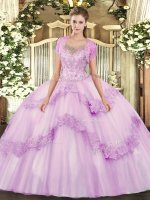 Colorful Tulle Scoop Sleeveless Clasp Handle Beading and Appliques Quinceanera Dresses in Lilac