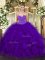 Sleeveless Floor Length Beading and Ruffles Lace Up Sweet 16 Dress with Purple