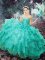 Low Price Sleeveless Floor Length Beading and Ruffled Layers Lace Up 15 Quinceanera Dress with Turquoise