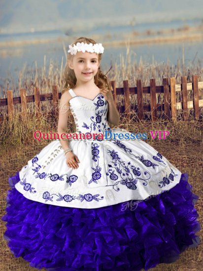 Amazing Purple Ball Gowns Embroidery and Ruffles Pageant Dress Lace Up Organza Sleeveless Floor Length - Click Image to Close