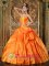 Pascagoula Mississippi/MS Luxurious Sweetheart Orange Taffeta Quinceanera Dress With floral Decoration On Bust