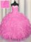 Rose Pink Ball Gowns Organza Sweetheart Sleeveless Beading and Ruffles Floor Length Lace Up 15th Birthday Dress