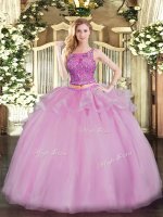 Latest Organza Scoop Sleeveless Lace Up Beading Quince Ball Gowns in Lilac(SKU SJQDDT1325002-2BIZ)