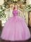 Latest Organza Scoop Sleeveless Lace Up Beading Quince Ball Gowns in Lilac