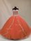 Lace Up Quinceanera Gowns Orange for Sweet 16 and Quinceanera with Beading Brush Train