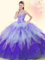Multi-color Lace Up Sweetheart Beading and Ruffles Quince Ball Gowns Tulle Sleeveless