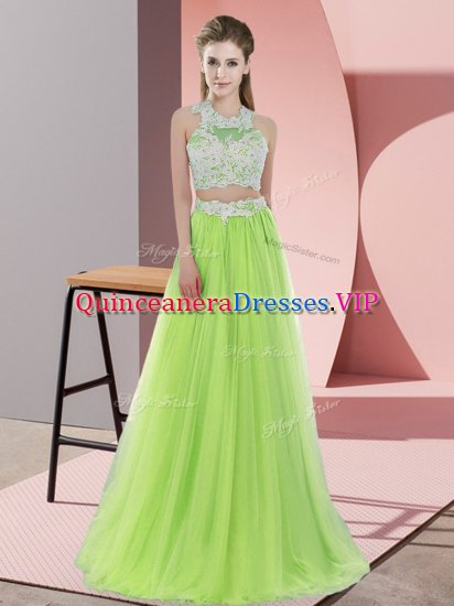 Elegant Tulle Sleeveless Floor Length Quinceanera Court Dresses and Lace - Click Image to Close